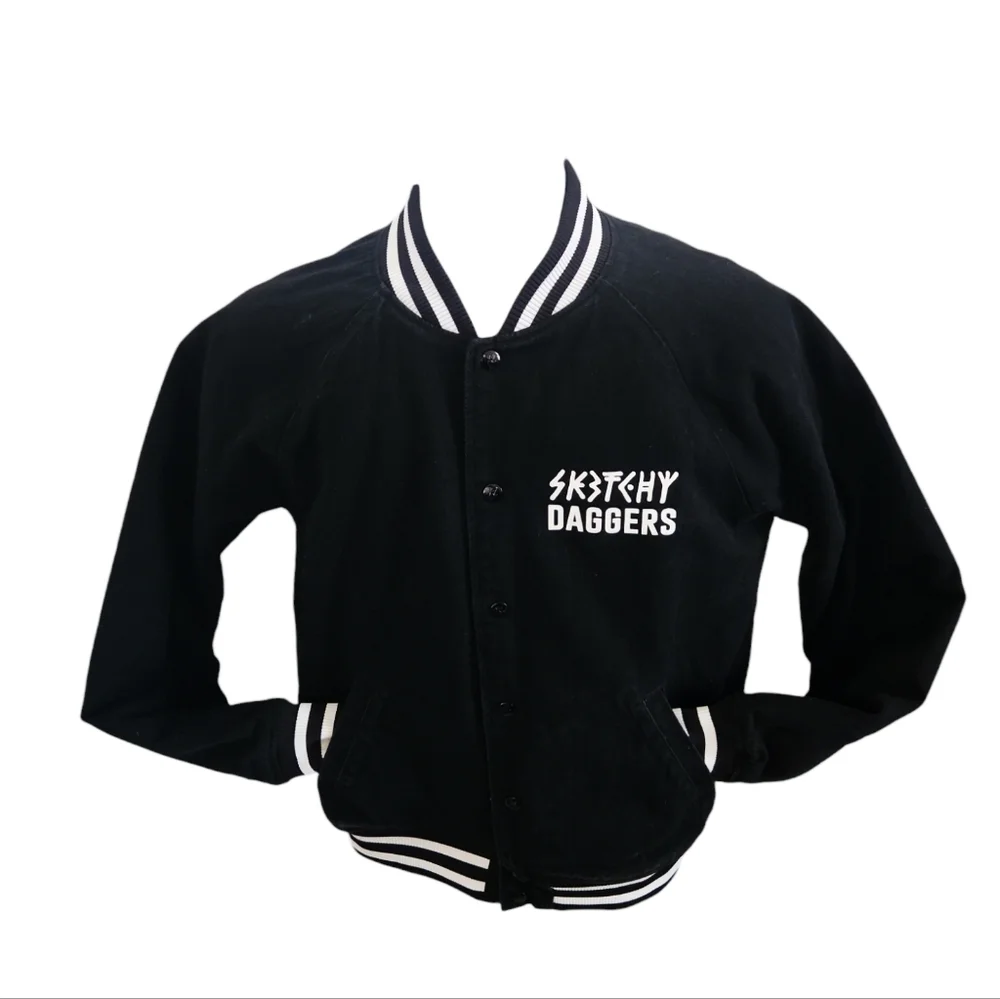 Sketchy Tank x Swallows & Daggers Varsity Jacket extremely Rare Exclusive Black - Picture 12 of 12